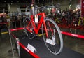 BMC road bike in red color displays at international Bangkok bike expo. Royalty Free Stock Photo